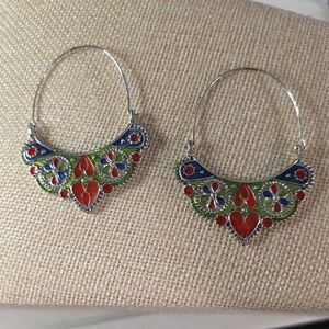Afghani Or Kuchi Style Colorful Heart Hoop Earrings